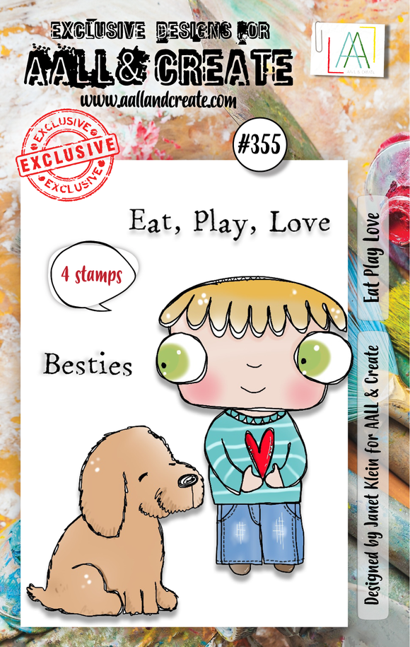 #355 - A7 Clear Stamp Set - Eat Play Love