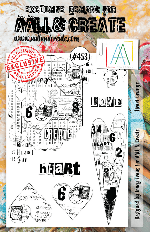 #453 - A5 Clear Stamp Set - Heart Grunge - AALL & Create Wholesale - stamp