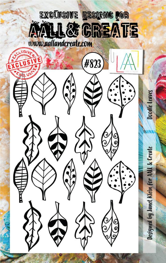 #823 - A7 Clear Stamp Set - Doodle leaves - AALL & Create Wholesale - stamp